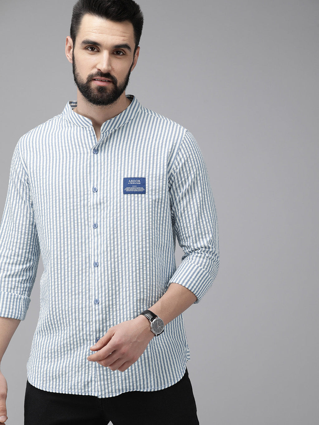 Reece - Ardor By The Bear House Men Blue Slim Fit Cotton Casual Shirt
