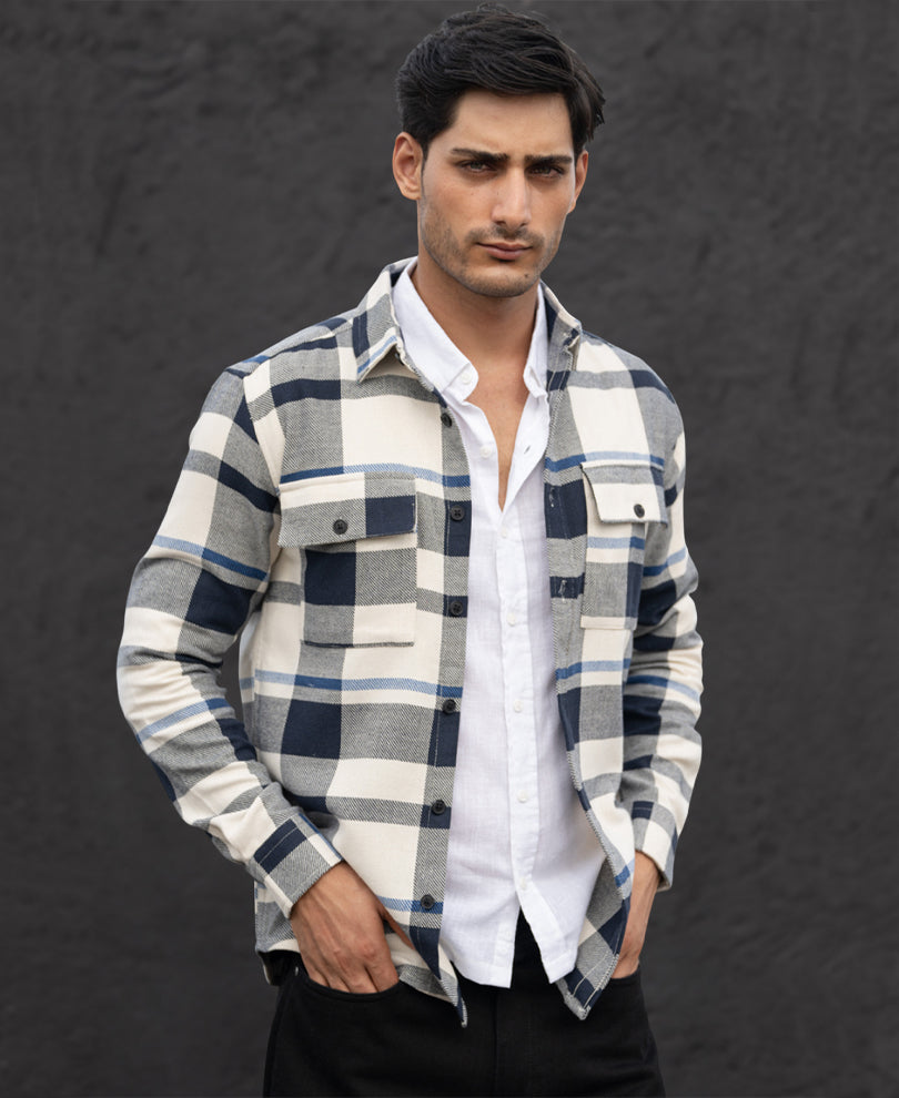 Navy Structure Checks Shirt