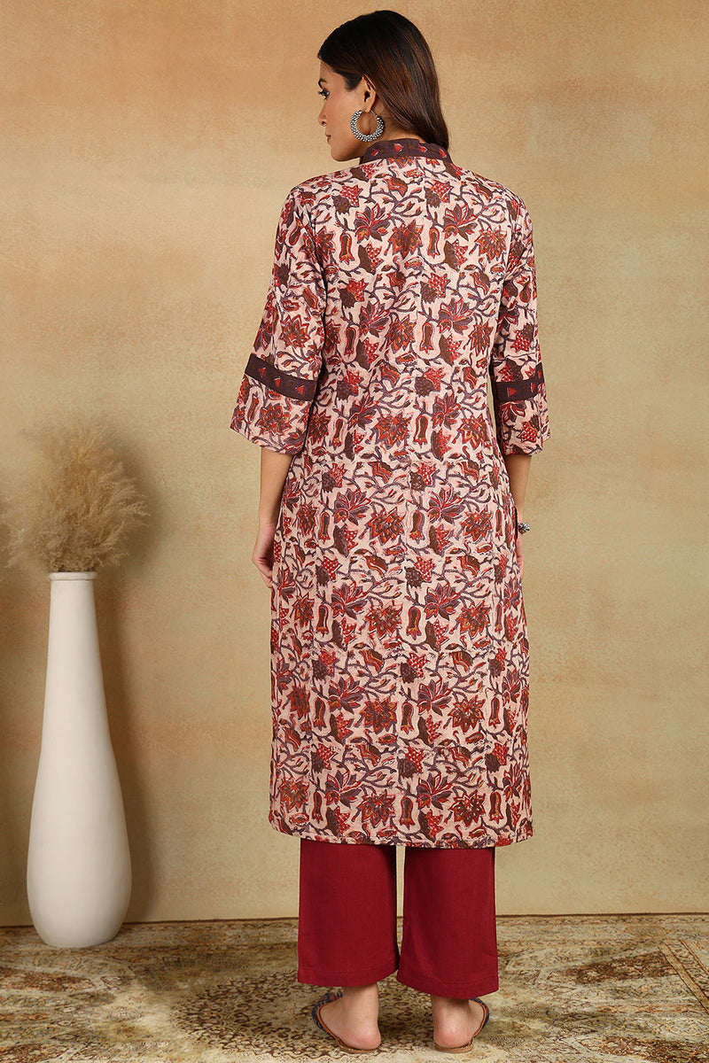 Maroon Straight Bagru Kurta