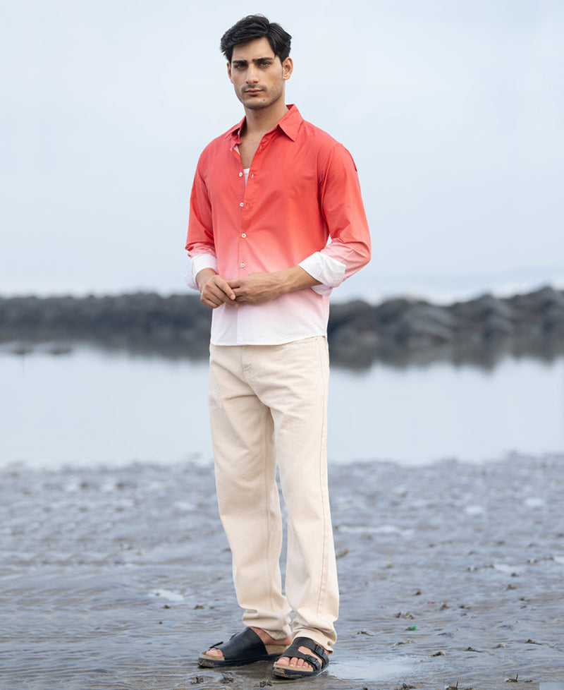 Coral Red Ombre Print Shirt