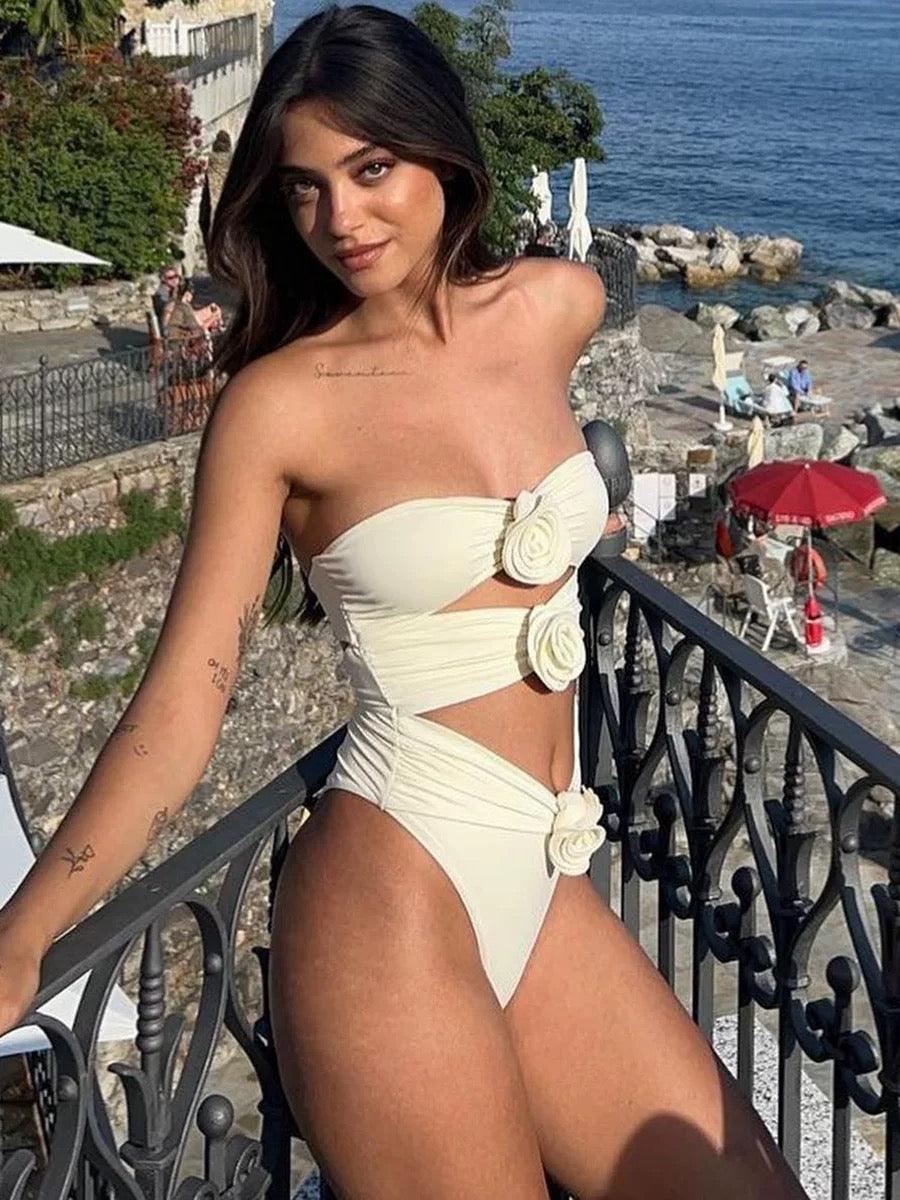 Logan Holiday Swimsuit with Skirt - White