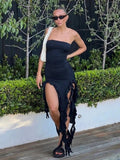 Mansey Ruffled Maxi Bodycon Dress - Black