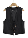 Hansel Knot Up Summer Tops - Black