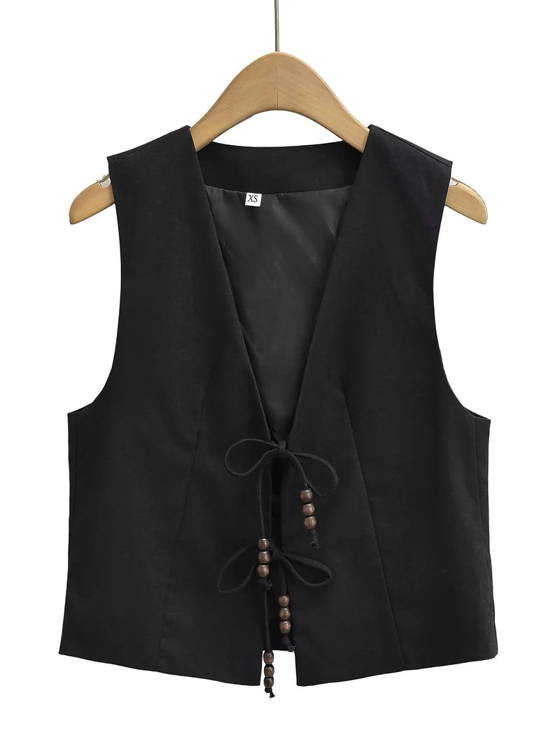 Hansel Knot Up Summer Tops - Black