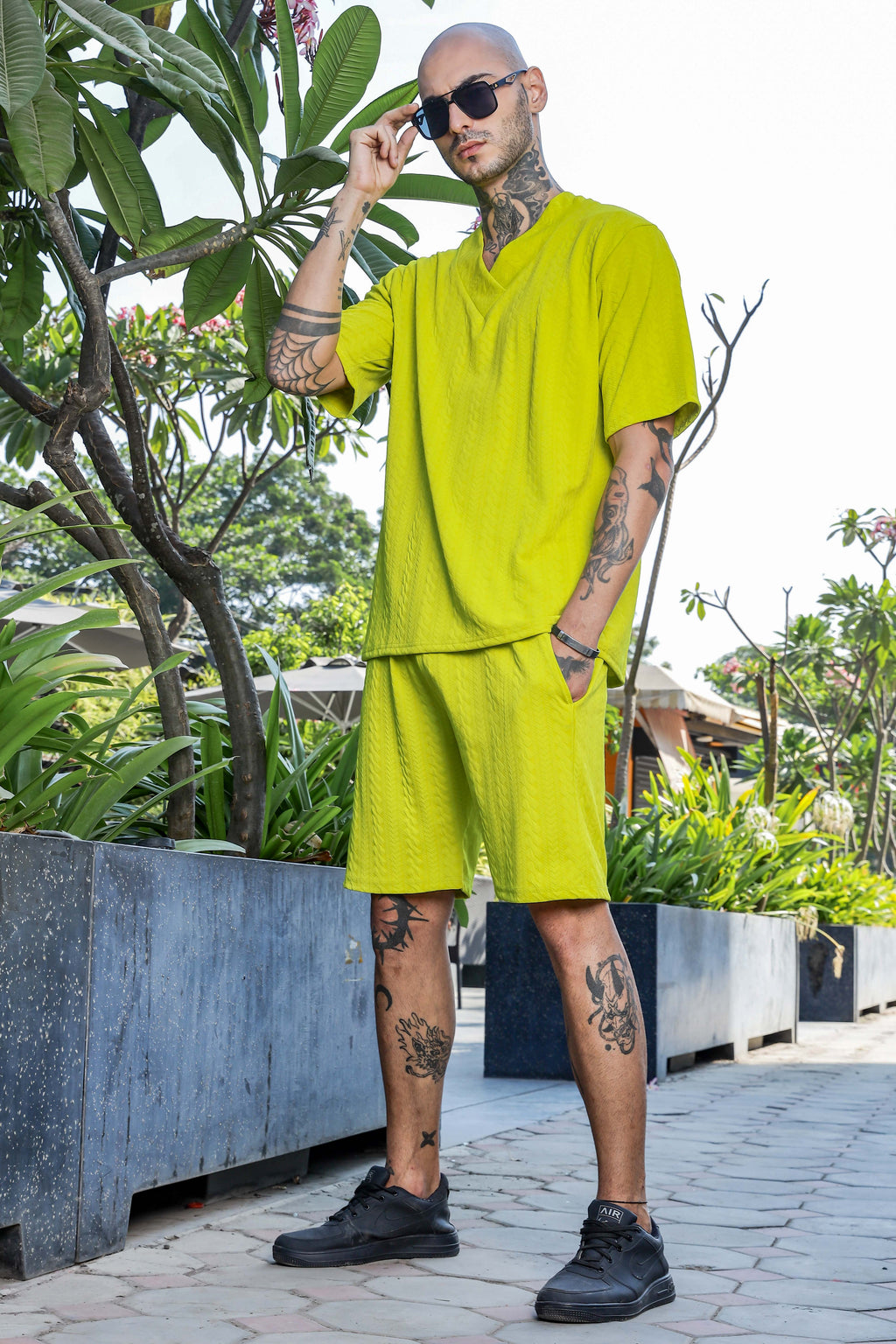 Unisex Lime Green Casual Wear Knitted All-Day Comfort Shorts