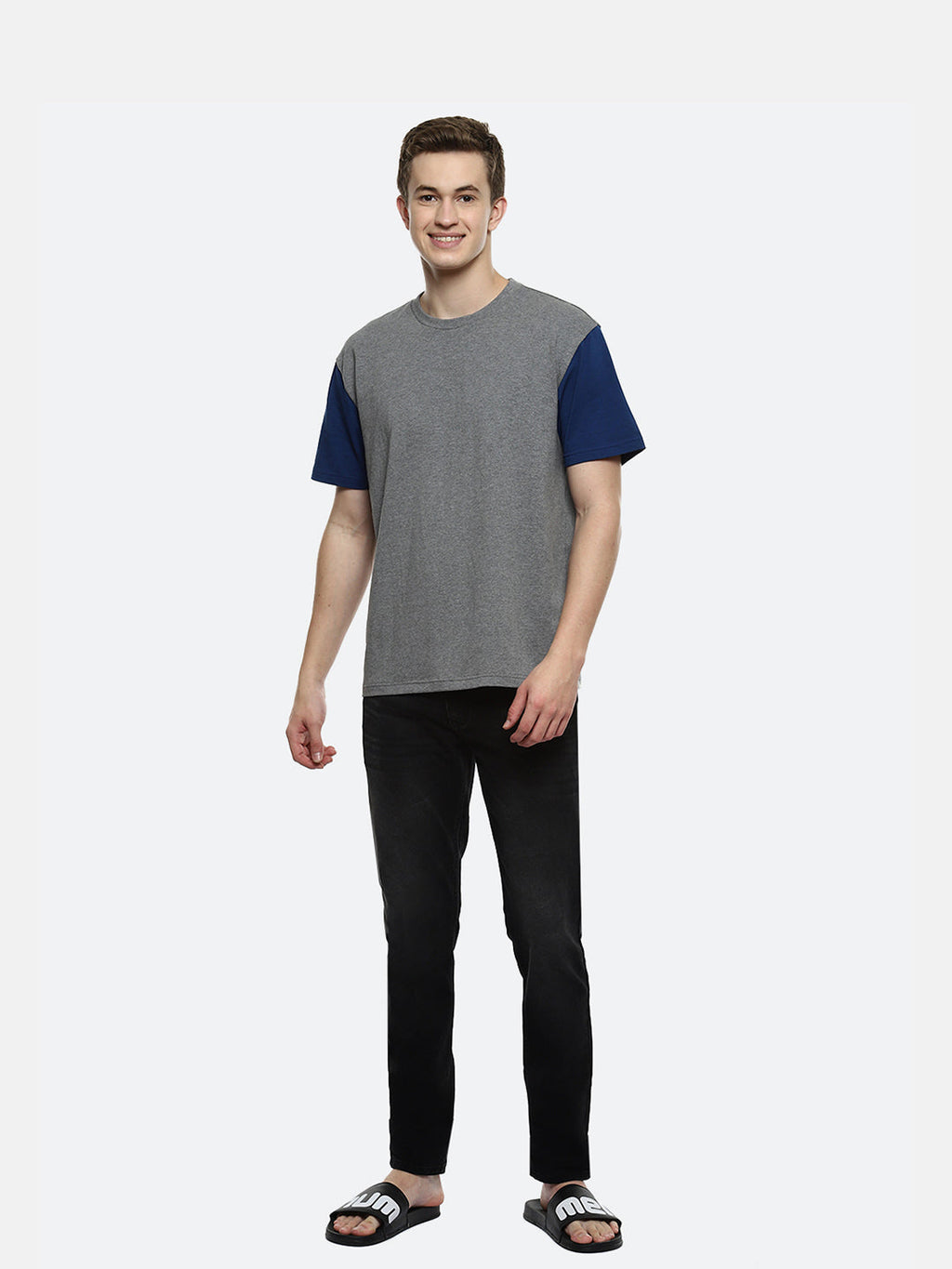 Hue Color Block Oversized T-Shirt - Dark Grey Melange
