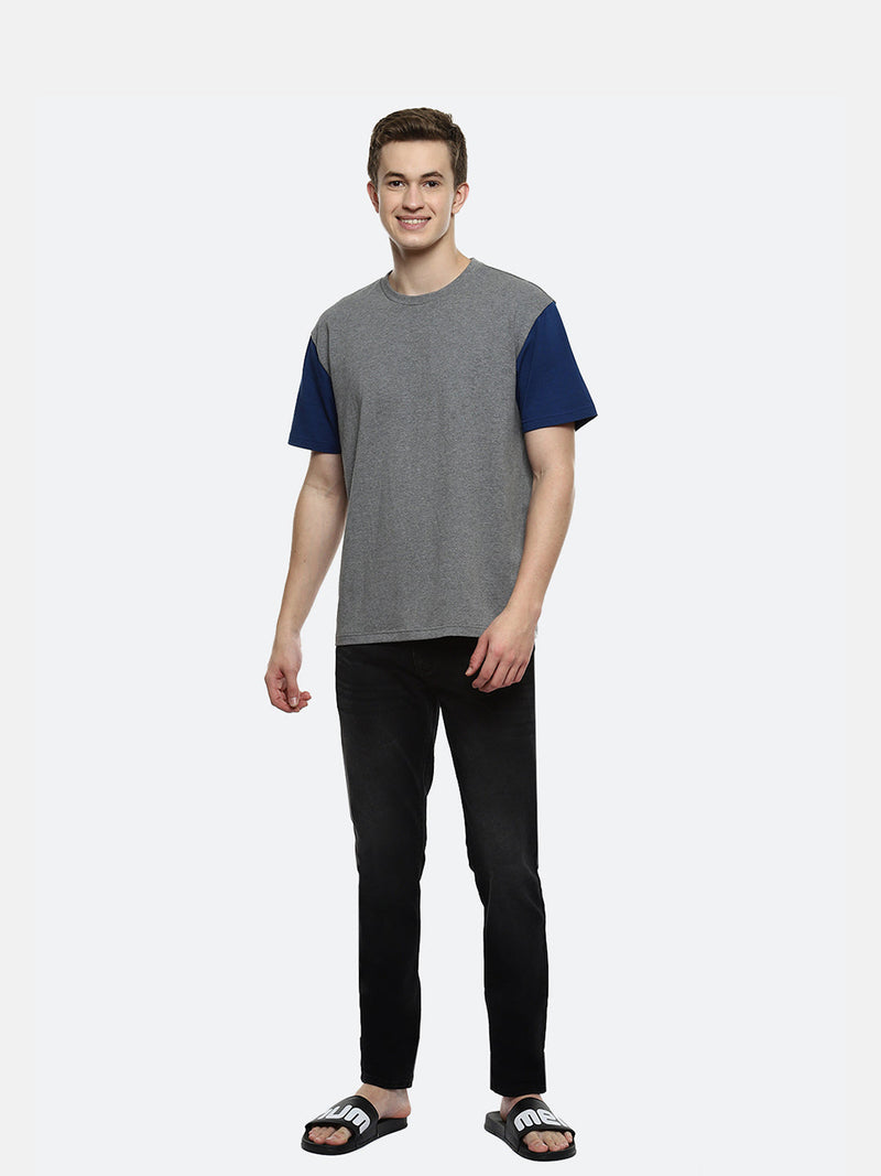 Hue Color Block Oversized T-Shirt - Dark Grey Melange