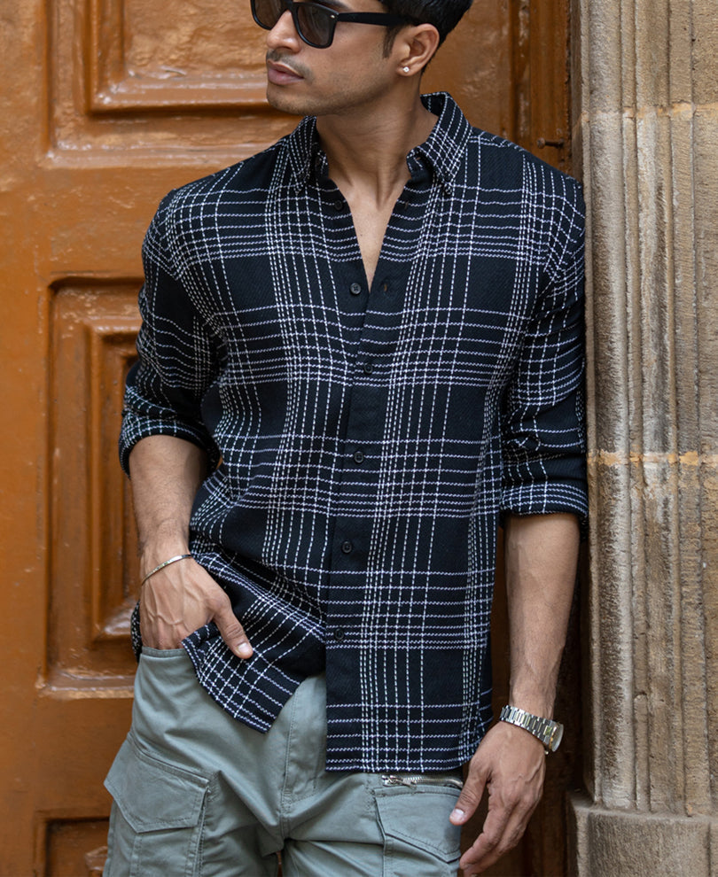 Black Structured Checked Shirt
