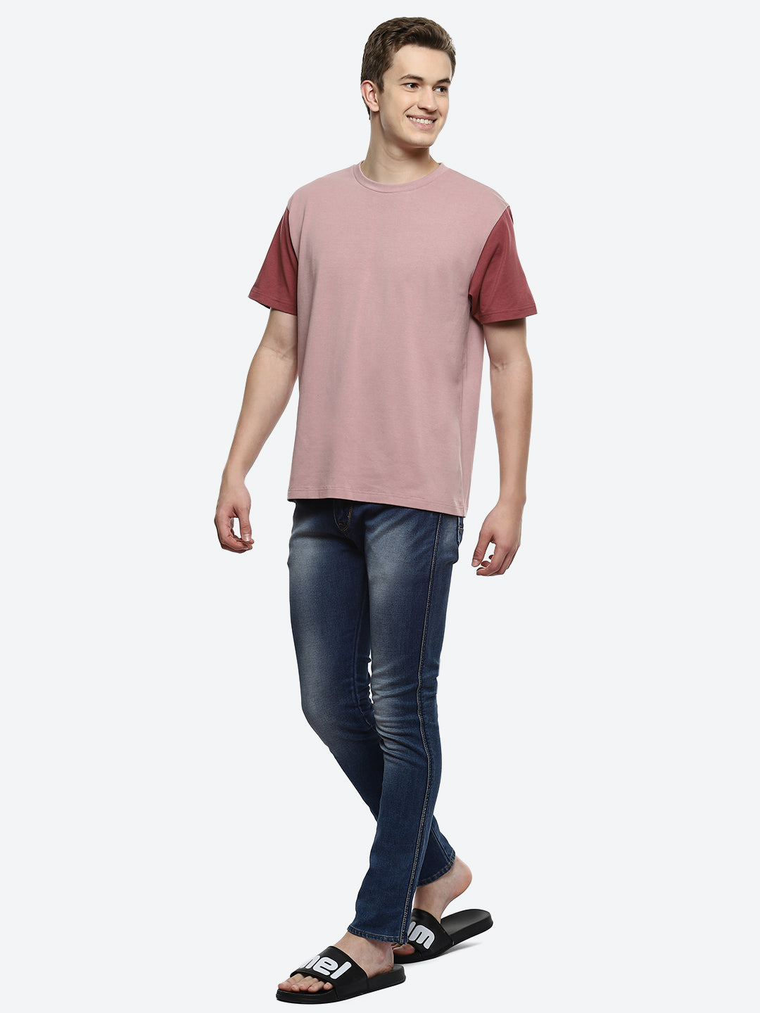 Twin Color Block Oversized T-Shirt - Multi Colour Pink