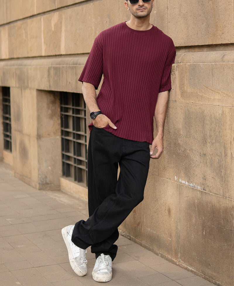 Wine Rib Knit T-Shirt