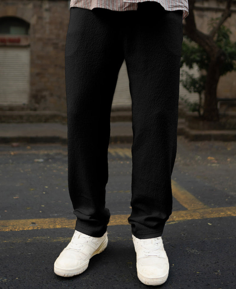 Black Structured Knitted Regular Fit Pant