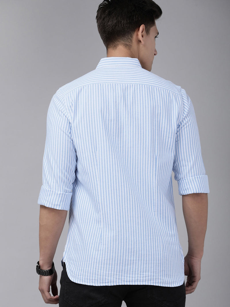 Cantos - Men Blue & White Cotton Slim Fit Striped Casual Shirt