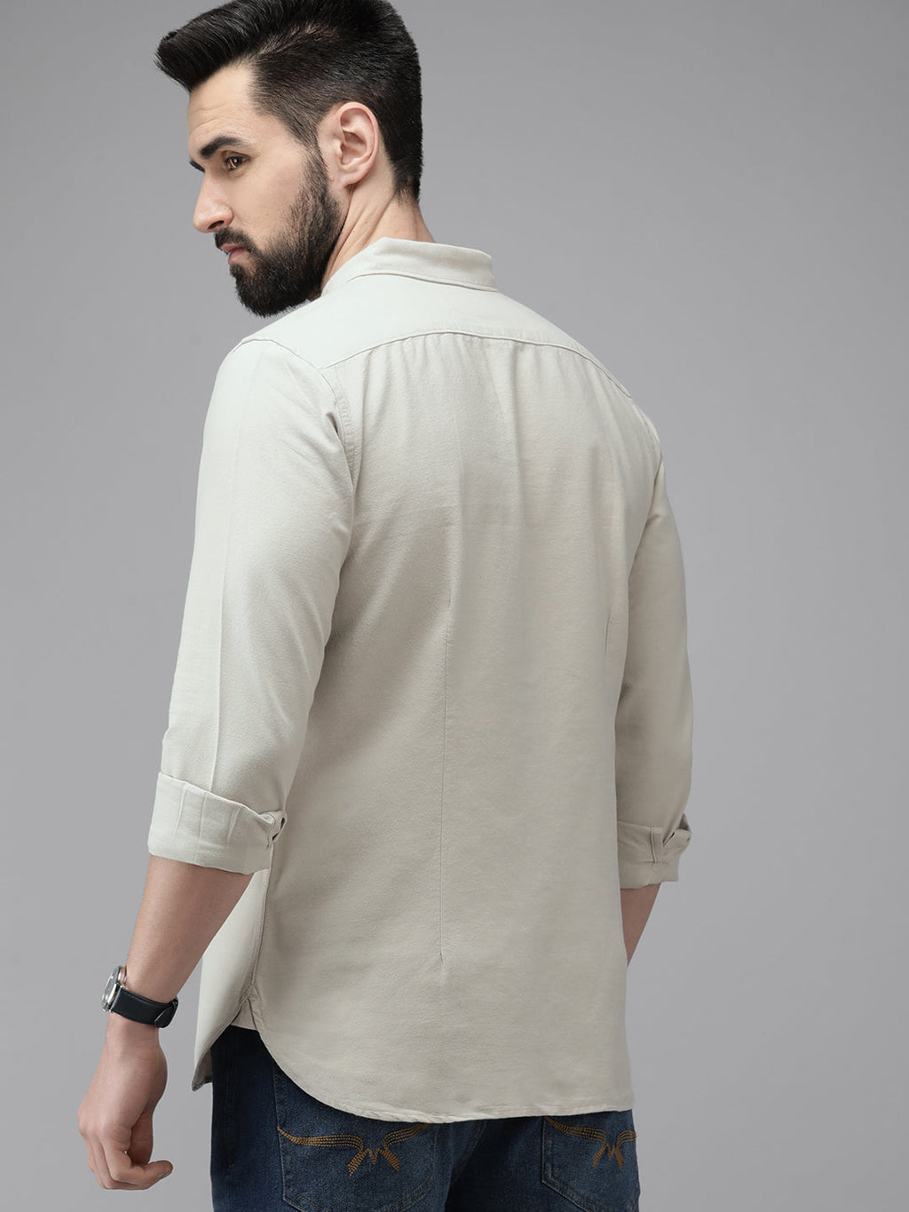 Unam - Men Beige Solid Slim Fit Cotton Shirt