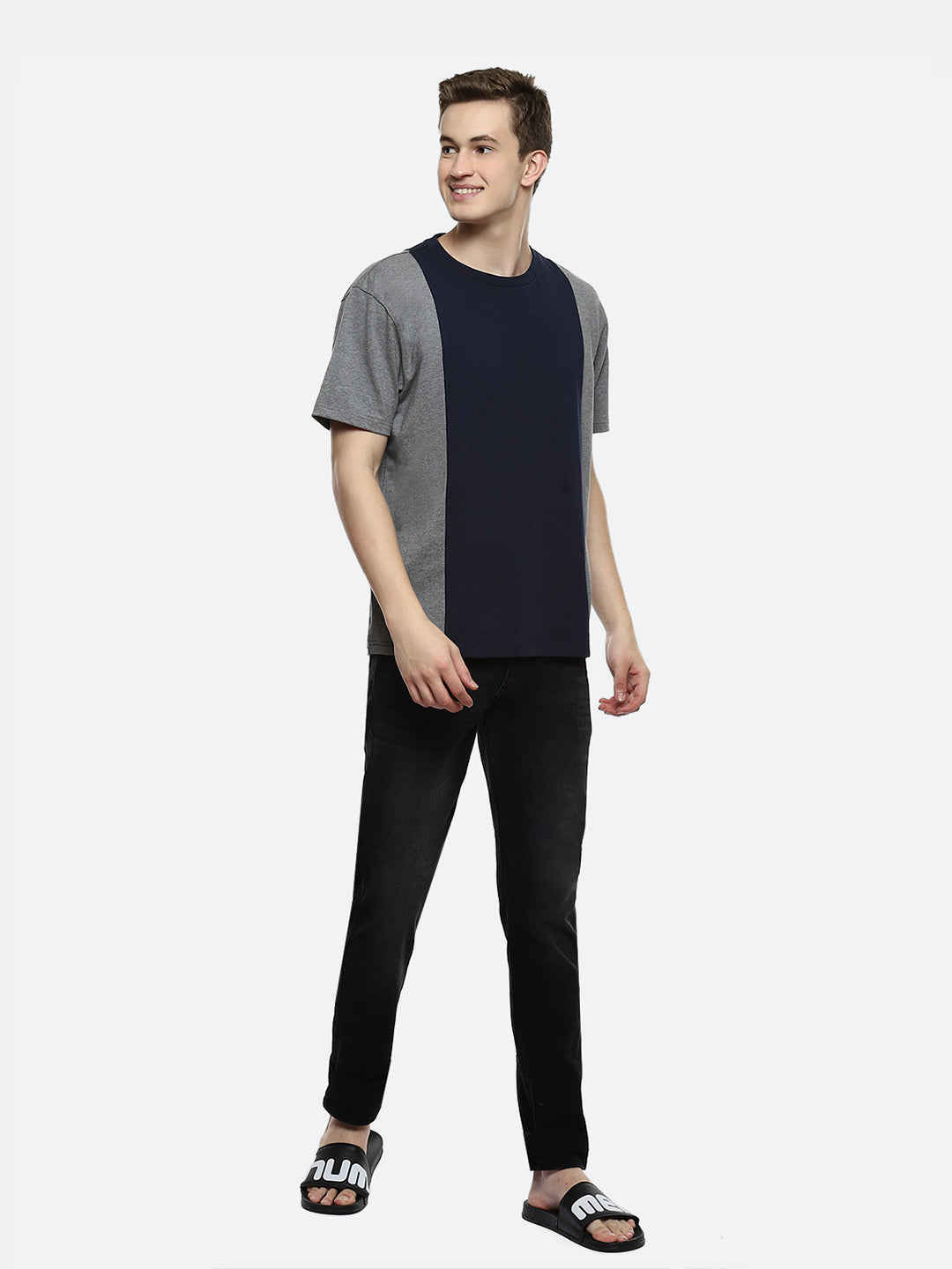 Coal Color Block Oversized T-Shirt - Dark Grey Melange
