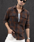 Dark Brown Structured Checks Shirt