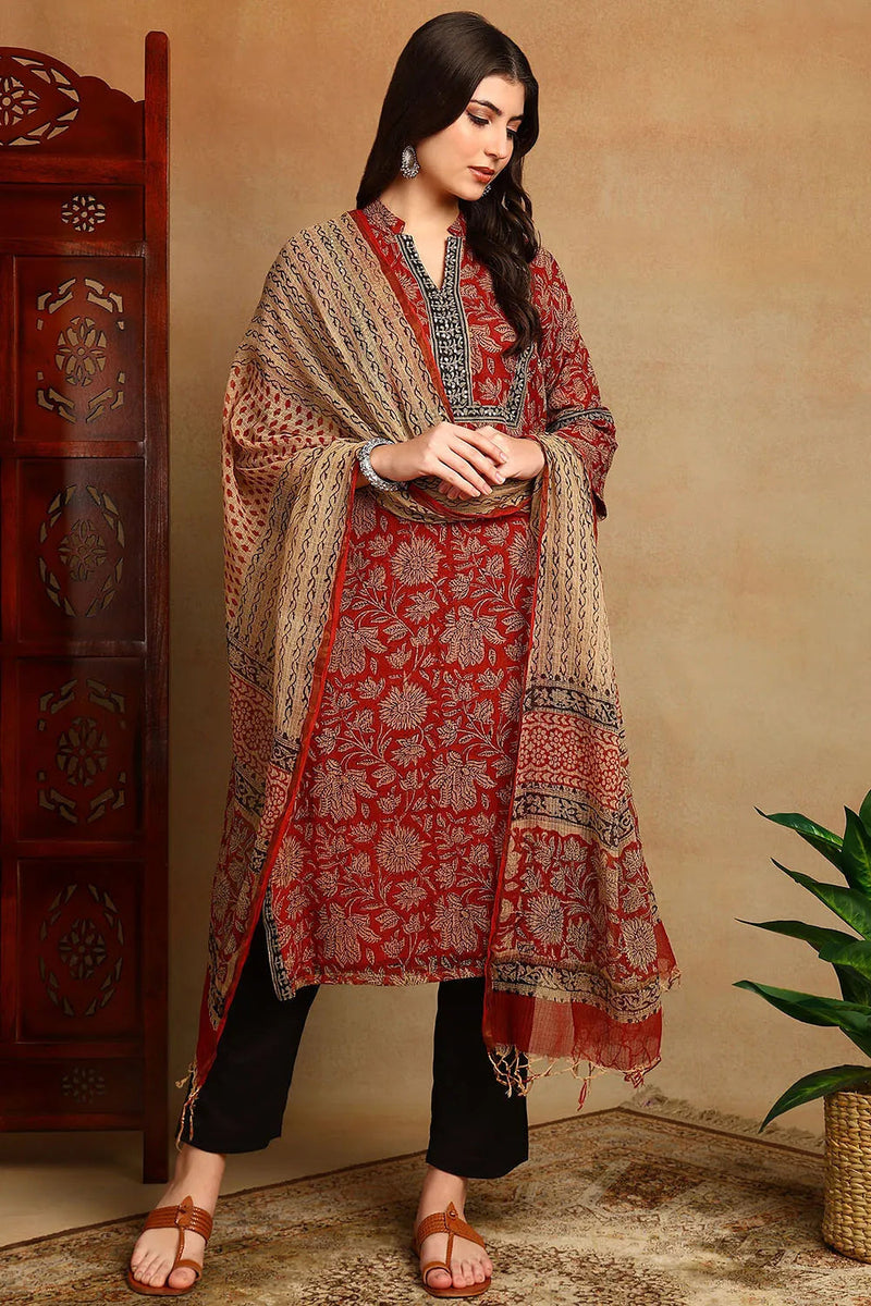 Maroon & Beige Kota Doria Dupatta