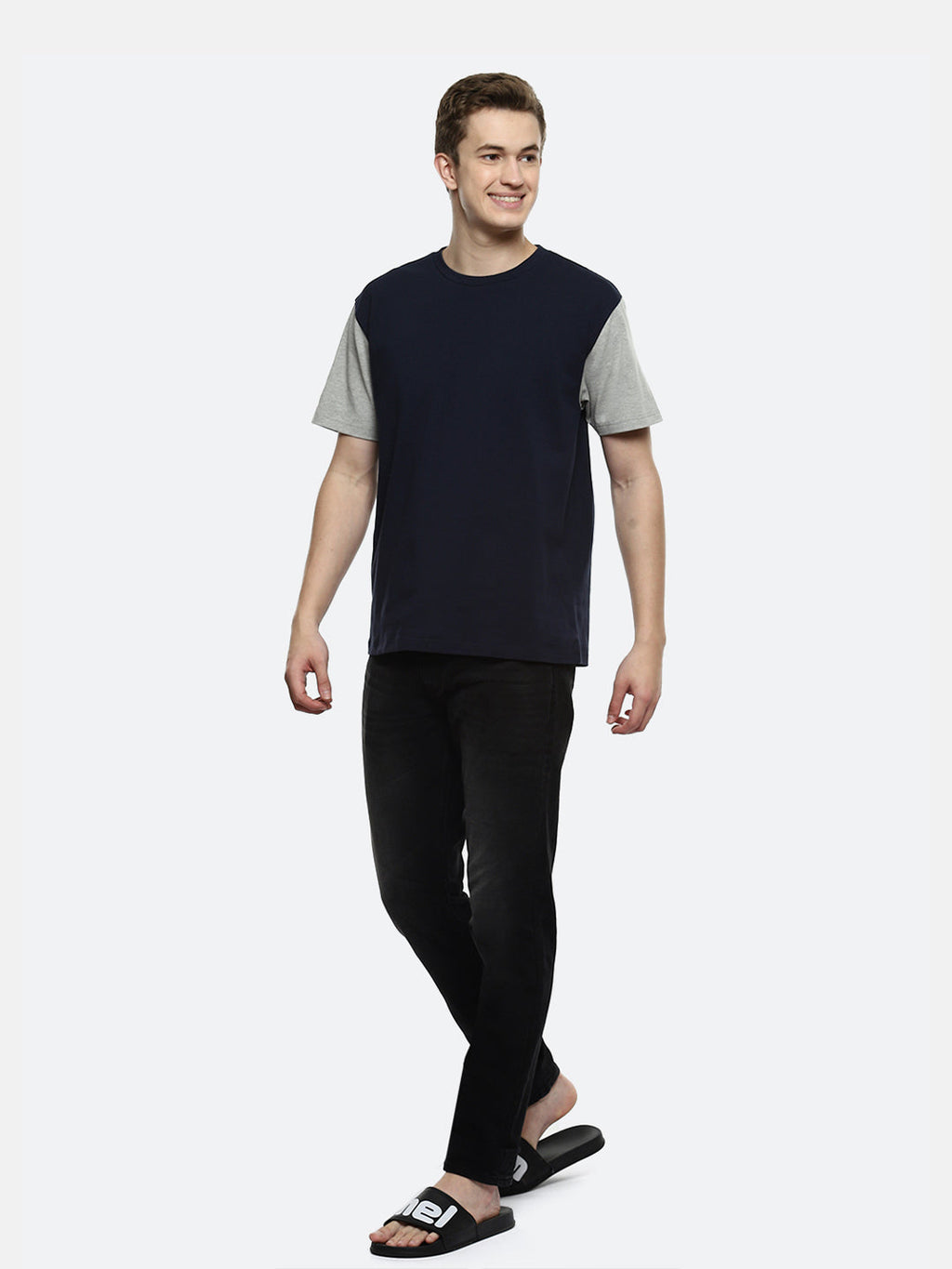 Smash Color Block Oversized T-Shirt - Black Iris Melange
