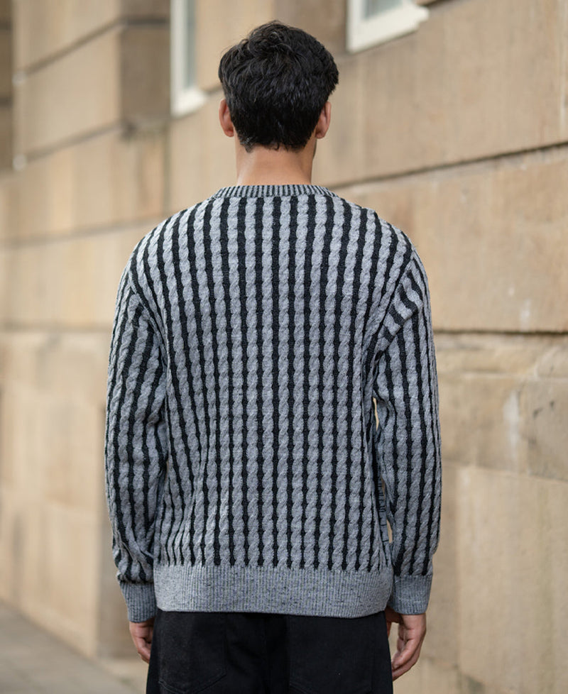Grey And Black Cable Knit Sweater