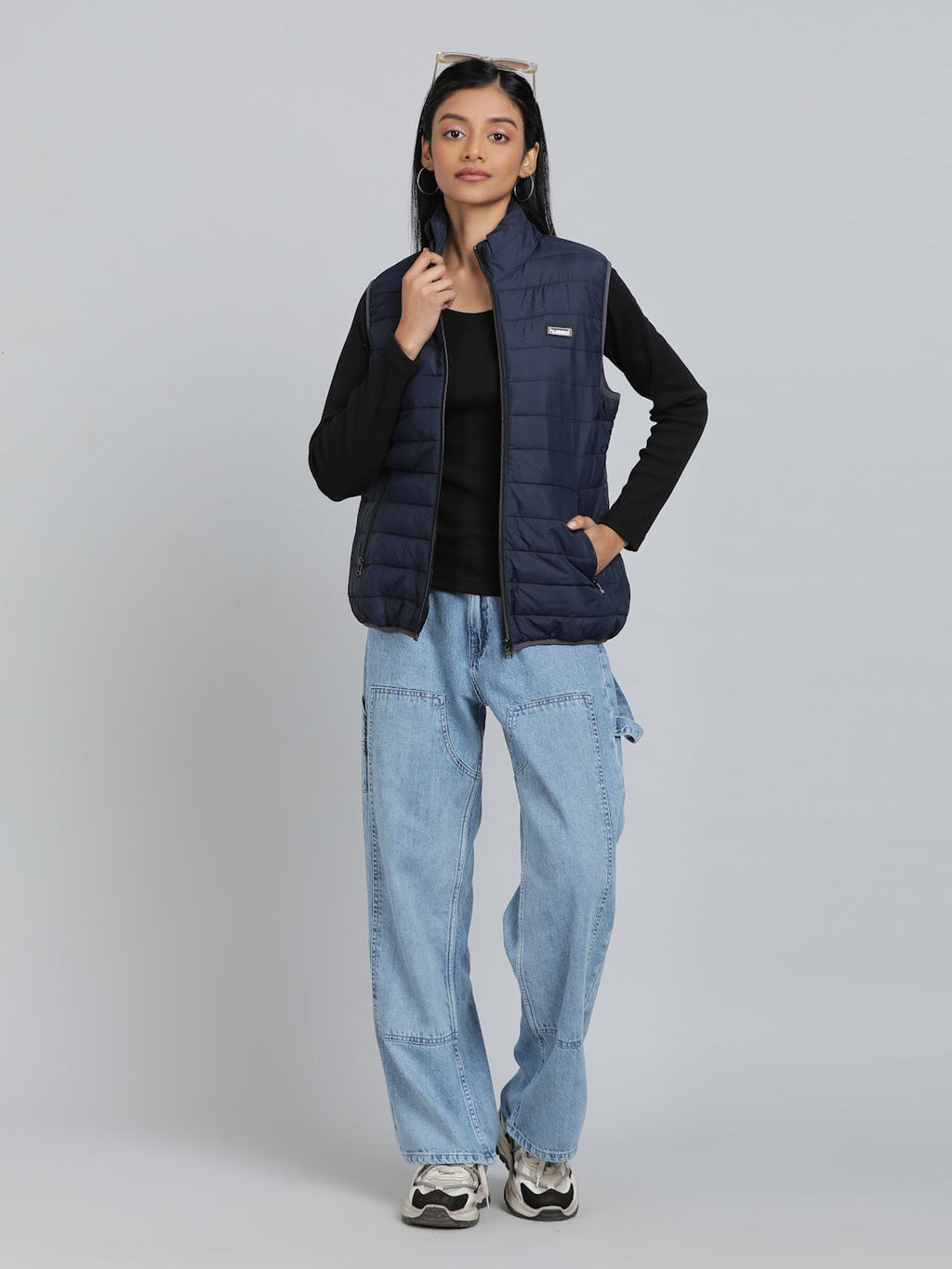 Benne Sleeveless Bomber Jacket - Navy Blue