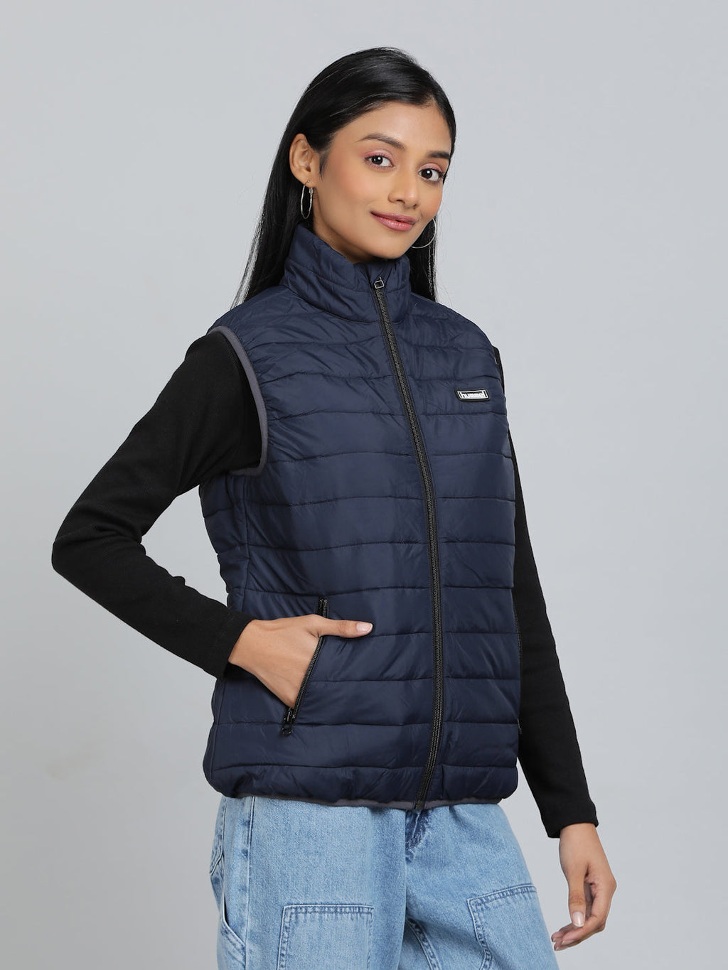 Benne Sleeveless Bomber Jacket - Navy Blue