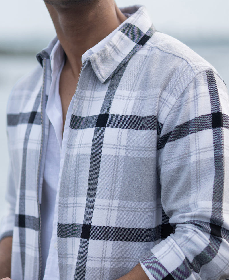 Grey Checks Zipper Shirt