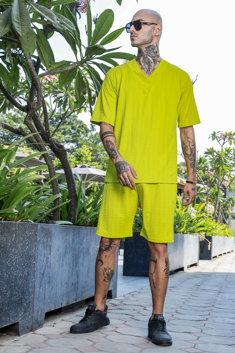 Unisex Lime Green Casual Wear Knitted All-Day Comfort Shorts