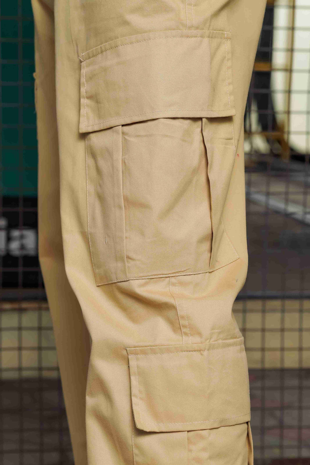 Unisex Baggy fit Pure Cotton Khaki 8-Pocket Cargo Trousers
