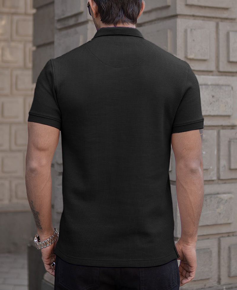 Black Chunky Half Sleeves Regular Fit T-Shirt
