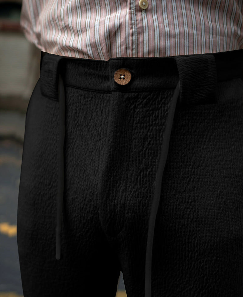 Black Structured Knitted Regular Fit Pant