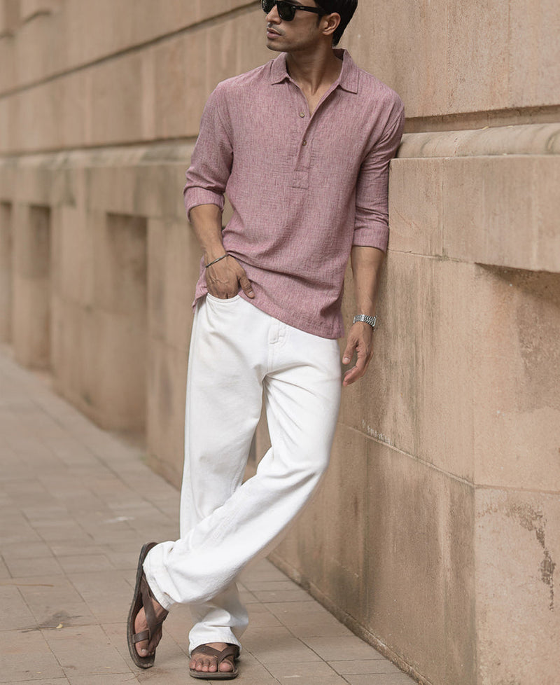 Maroon Slub Kurta Shirt