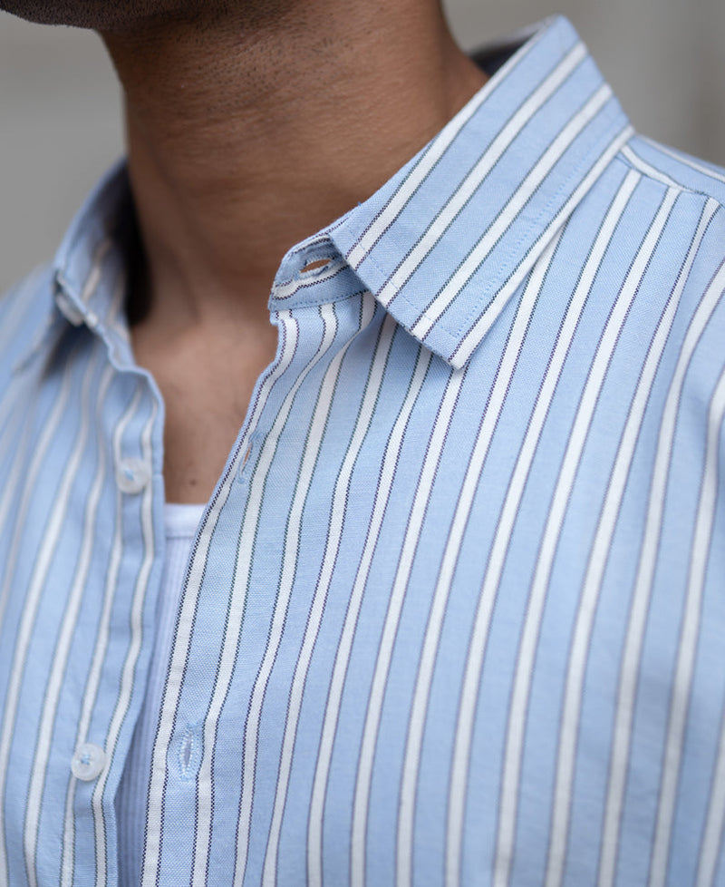 Blue Cotton Oxford Stripe Shirt