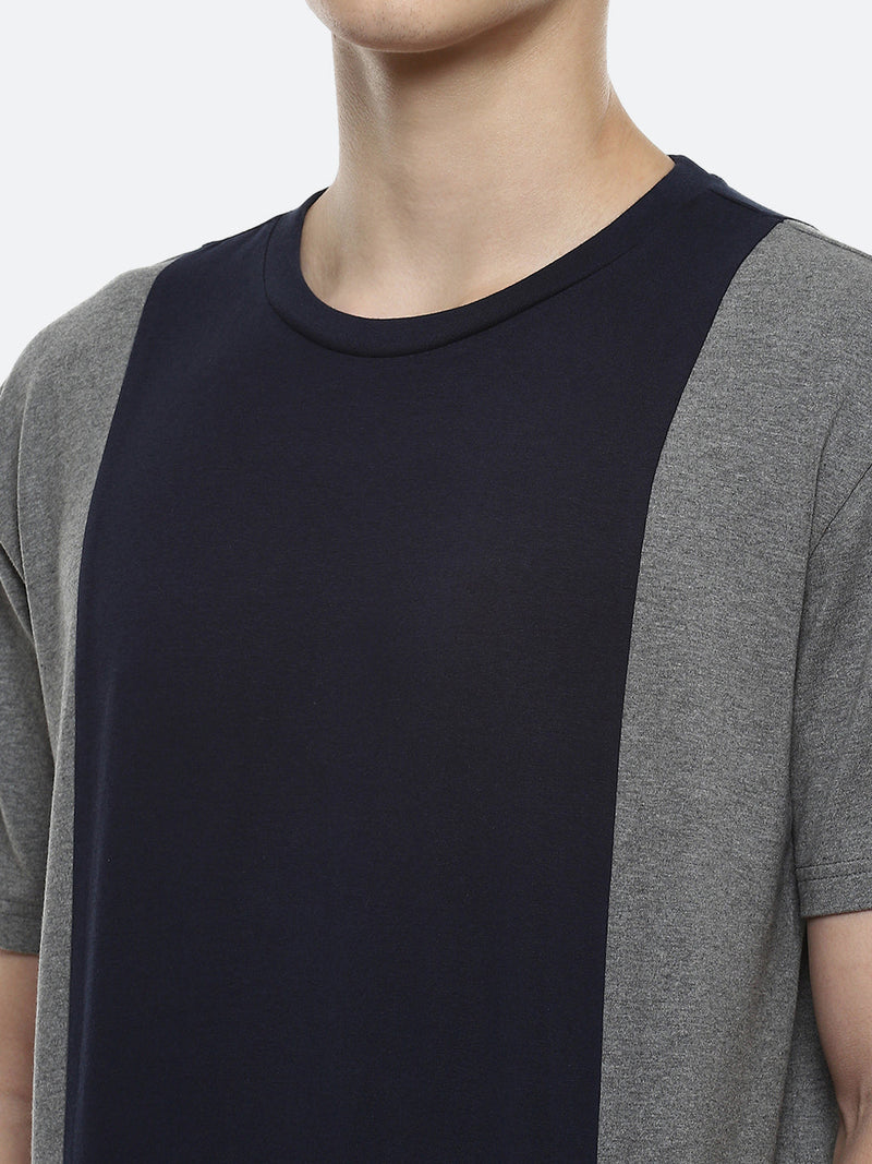 Coal Color Block Oversized T-Shirt - Dark Grey Melange