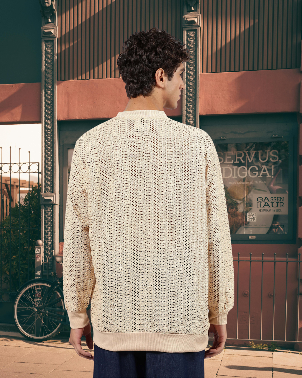 Beige Oversized Fit Premium Cotton Crochet T-Shirt