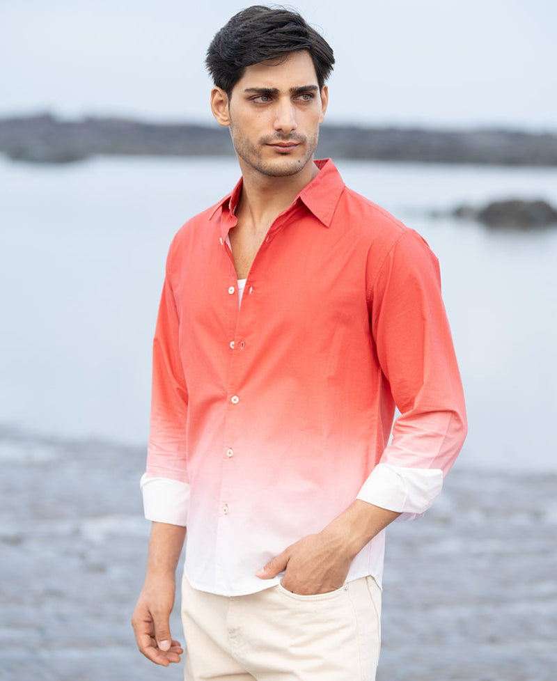 Coral Red Ombre Print Shirt