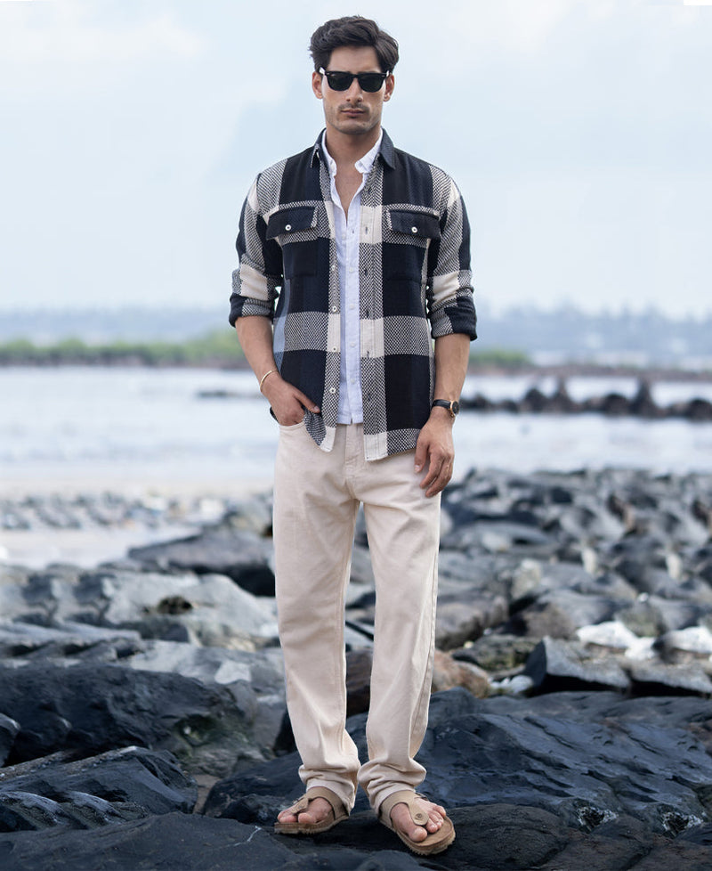 Navy Structured Checked Shirt