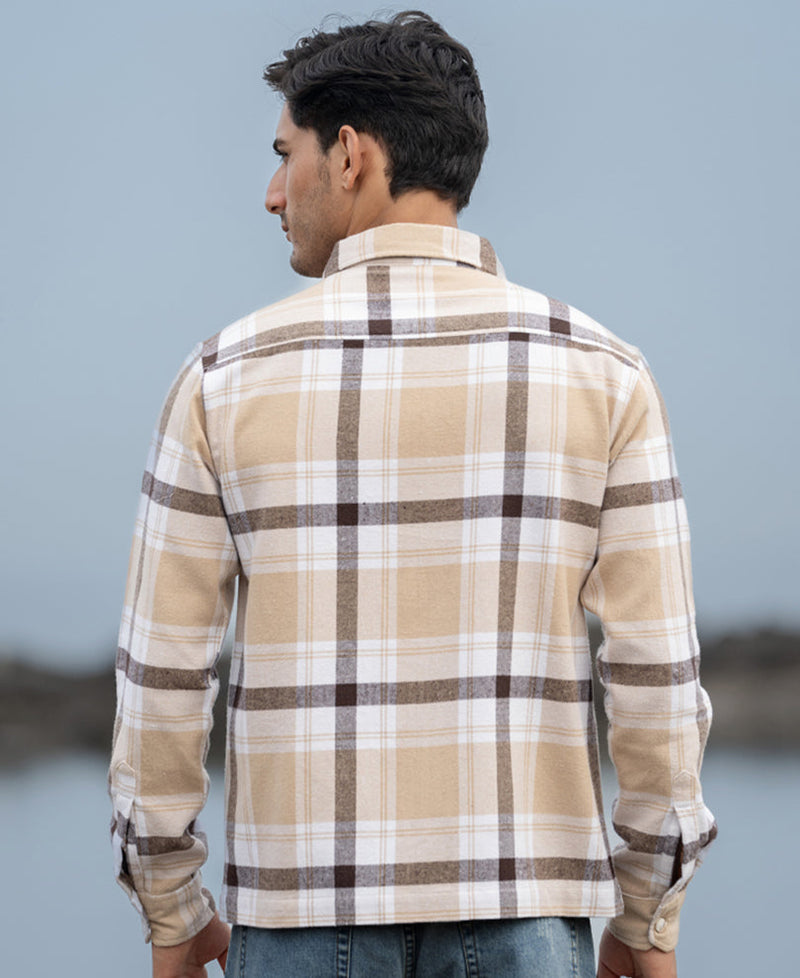 Beige Checks Zipper Shirt