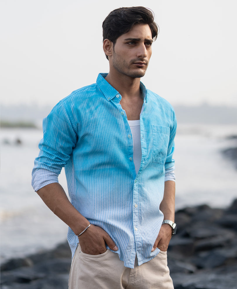 Blue Sprayed Stripe Shirt