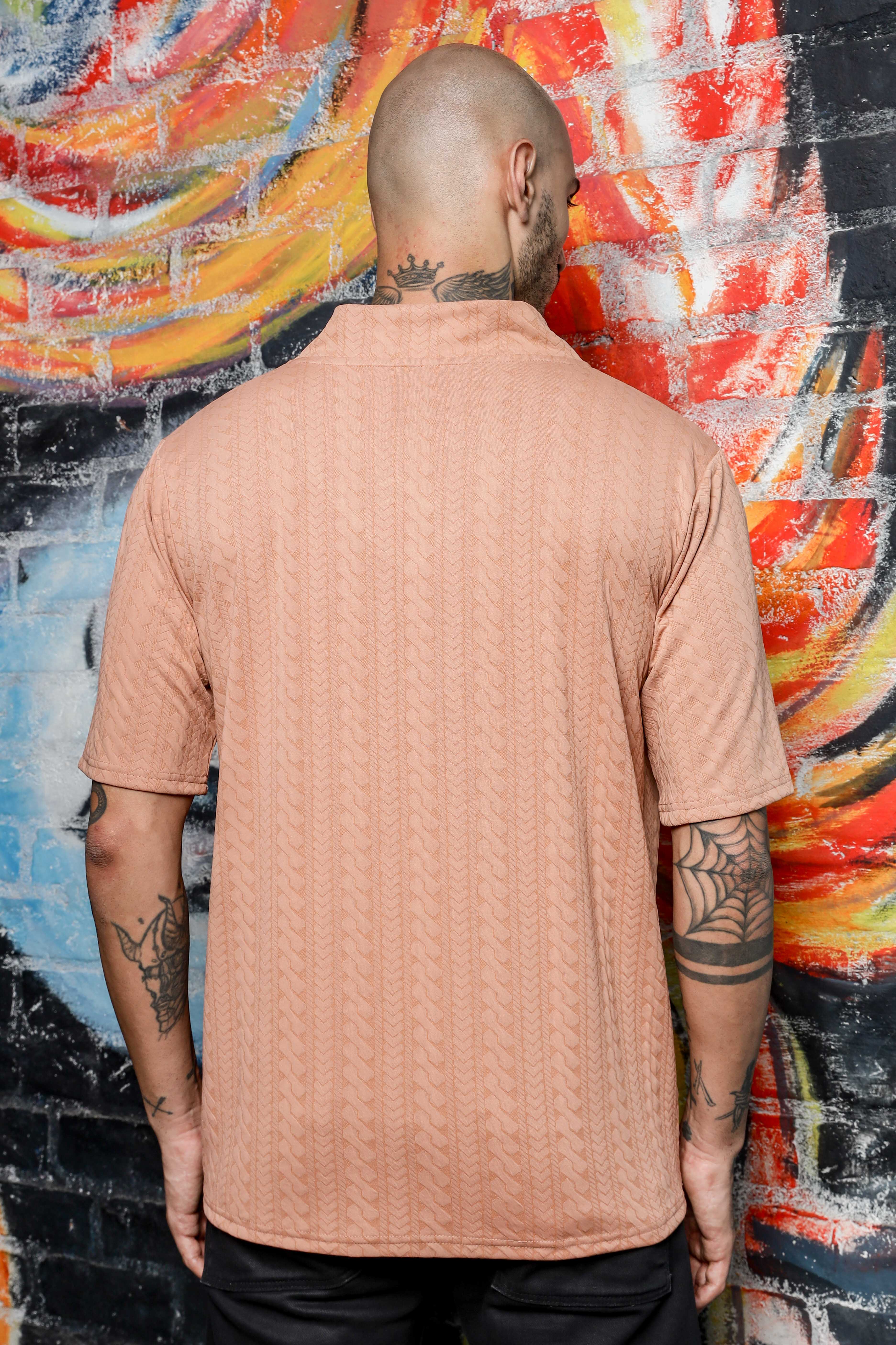 Unisex Brown Textured V-Neck Oversized T-shirt