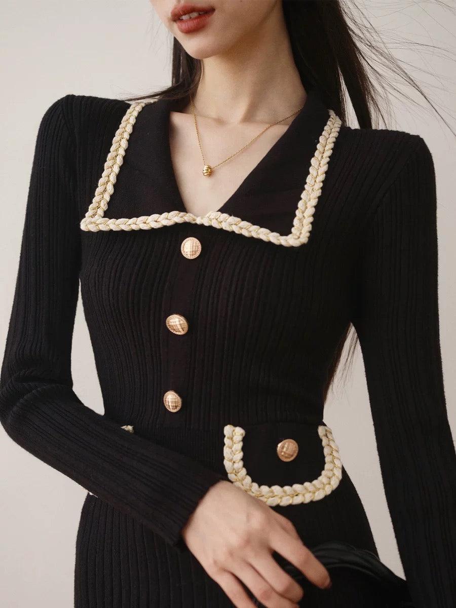 Huller Woolen Bodycon Dress - Black