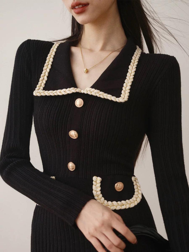 Huller Woolen Bodycon Dress - Black