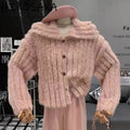 Kaya Cute Woolen Fur Sweater with Buttons - Peach