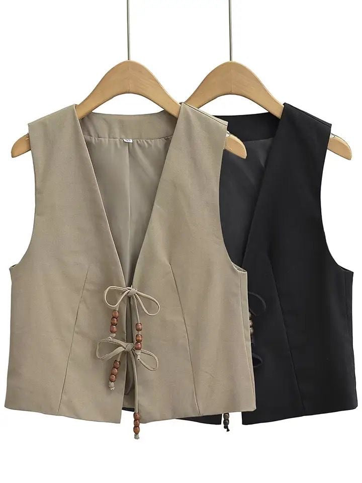 Hansel Knot Up Summer Tops - Black