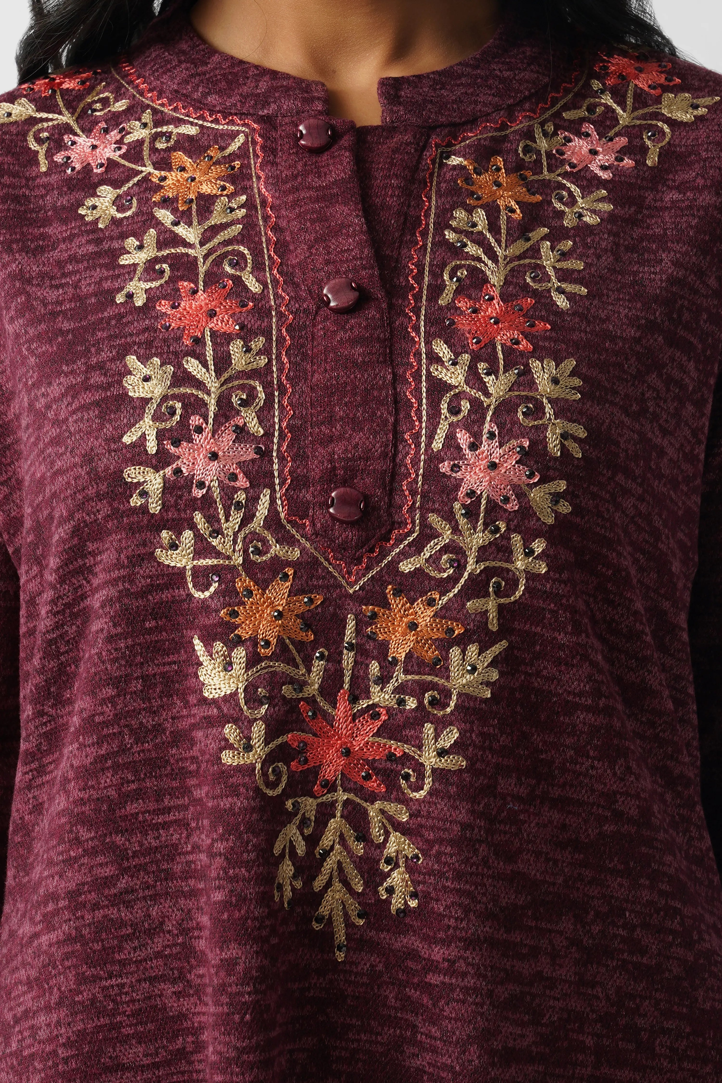Blush Pink Karachi Wool Hand Embroidery Kurta Set