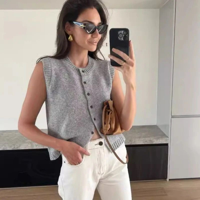 Casa Statement Vest Summer Tops - Grey