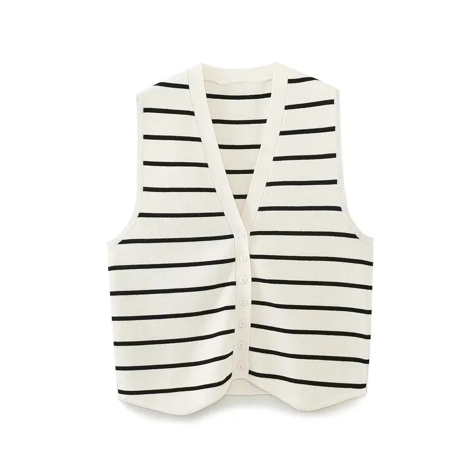 Dolo Statement Vest Summer Casual Tops - Striped