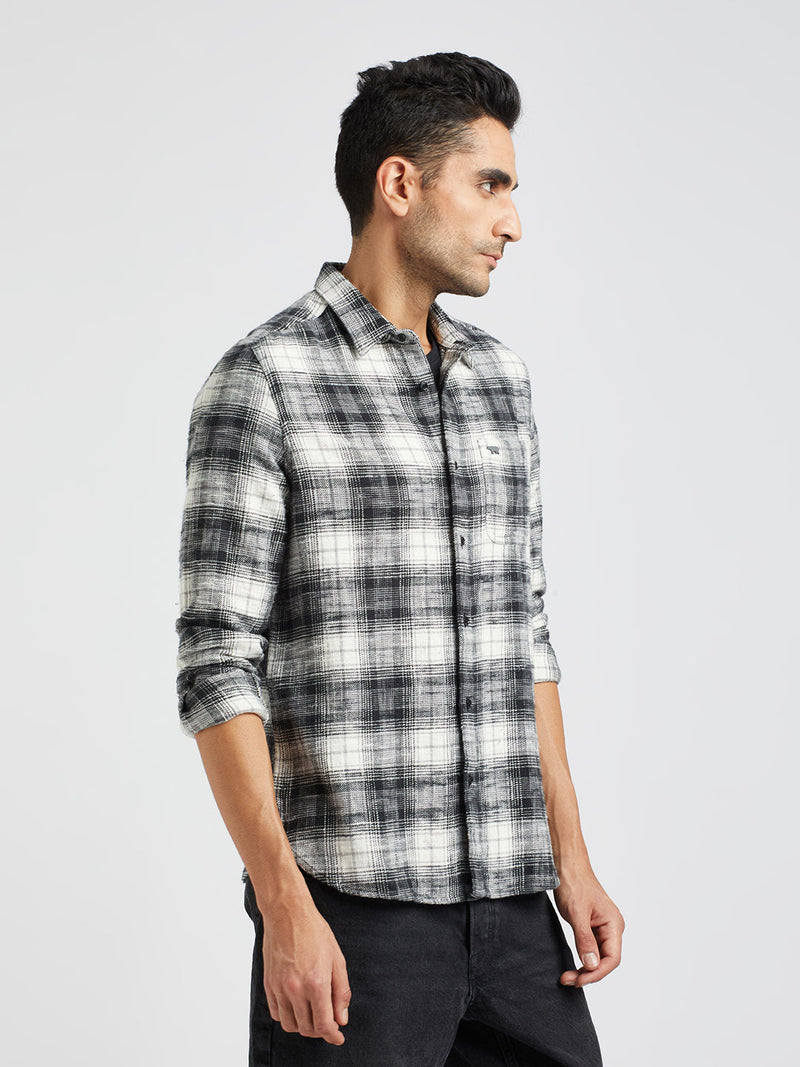 Sabino - Men Black Checked Slim Fit Flannel Cotton Casual Shirt