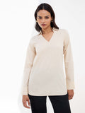 Allure Collared Long Top - Beige