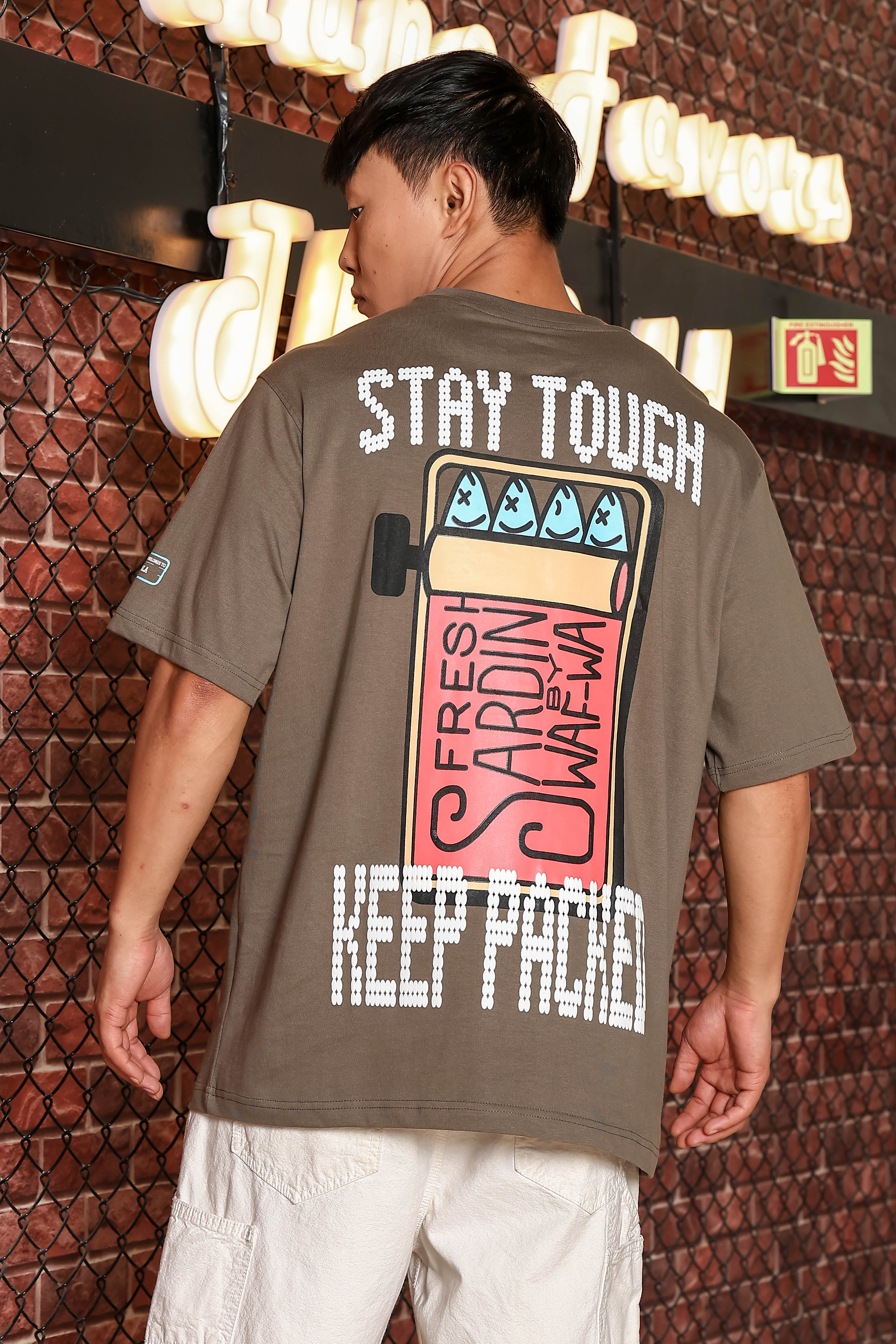 Grey Oversized Printed Premium Drop-Shoulder Sleeve Pure Cotton T-shirt