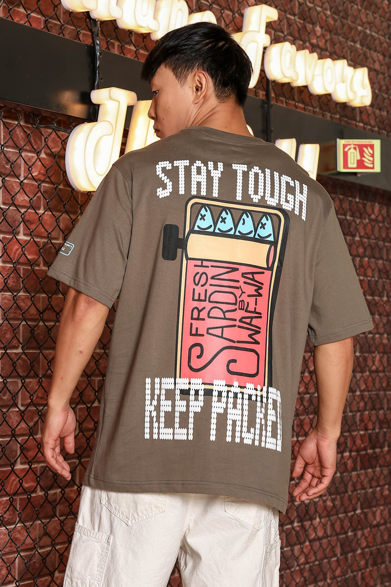 Grey Oversized Printed Premium Drop-Shoulder Sleeve Pure Cotton T-shirt