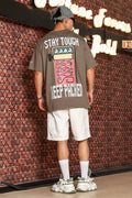 Grey Oversized Printed Premium Drop-Shoulder Sleeve Pure Cotton T-shirt